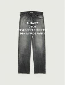 AURALEE オーラリー 24AW SELVEDGE FADED HEAVY DENIM WIDE PANTS FADED BLACK 3　デニム