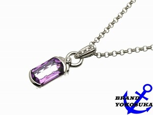 827 TASAKI 田崎真珠 Pt900 D0.06ct アメジスト3.99ct Pt850チェーン レクタングル ネックレス プラチナ ダイヤ パープル 女性 送料無料