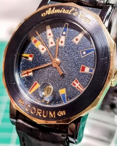 CORUM　コルム　アドミラルズカップ　ガンブルー　レディース　V585　18K/SS　電池交換済み　稼働　純正尾錠　純正ベルト　箱付き