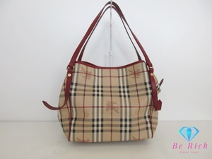 バーバリー BURBERRY ショルダーバッグ 3799356 ベージュ レッド 赤 ノバ チェック PVC レザー トートバッグ【中古】【送料無料】 bk9620