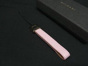 ■美品■ BVLGARI ブルガリ レザー ロゴプレート ストラップ チャーム キーホルダー レディース メンズ ピンク系×シルバー系 DG0646