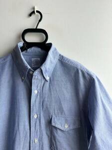 【美品】J.PRESS 半袖シャツ メンズ 40 ブルー 青 オックスフォード 無地 ボタンダウン 綿100% ジェイプレス