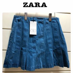 【送料込み】　新品　ZARA デニム　プリーツ　ミニスカート　L ブルー　ザラ