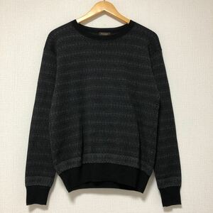 (k) 美品 Paul Smith ポールスミス COLLECTION 総柄 ニット セーター 長袖 メンズ サイズL 黒 グレー ウール