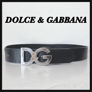 ☆DOLCE&GABBANA☆ ドルチェ&ガッパーナ D&G バックルベルト ベルト ブラック 黒 レザー シルバー金具 ロゴ メンズ 男性 送料無料