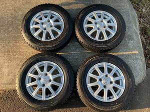 送料無料!! 使用僅か バリ溝 145/80R13 DUNLOP WINTERMAXX 社外ホイール 13x4J+45 4/100 スタッドレス 軽自動車全般 13x4.0 IN 43