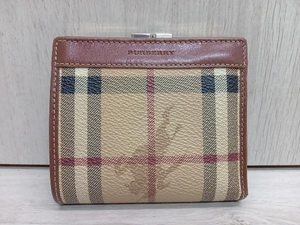 BURBERRY London バーバリー がま口 二つ折り財布 チェック柄 ブラウン×ベージュ