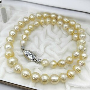 【テリ良!!】南洋真珠 ゴールデン パール ネックレス 8mm〜11.5mm 49cm SILVER 刻印 54.2g 本真珠 pearl necklace 白蝶 シロチョウ