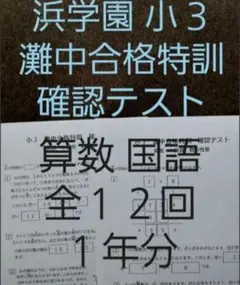 浜学園　小３　灘中合格特訓　算数　国語　確認テスト　１年分