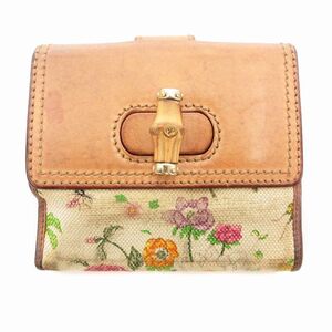 グッチ GUCCI 二つ折り財布 フローラ バンブー キャンバス レザー切替 花柄 ベージュ 茶 ブラウン 138035 /UO ■GY01 レディース