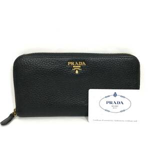 ＊PRADA 1ML506 ラウンドファスナー 長財布 ヴィッテログレイン ネロ ブラック 黒 レザー ウォレット プラダ ギャラ付き 【AI鑑定済】