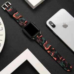 アップルウォッチ Apple watch 用 腕時計バンド 迷彩 カモフラ 49mm用 シリーズ8 7 6 5 4 迷彩オレンジ