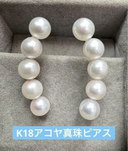 ★K18 ラインパールピアス アコヤ真珠 18金 k18 パール 卒業式 真珠ピアス ピアス 天然石 パール パールピアス 記念日 プレゼント