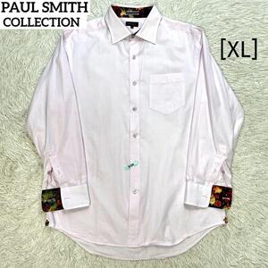 【美品】PAUL SMITH ポールスミスコレクション コットン 裏地フラワー柄 長袖シャツ XL ピンク メンズ 大きいサイズ 