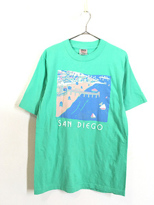レディース 古着 90s USA製 「SAN DIEGO」 海岸 イラスト 発泡 プリント Tシャツ L 古着