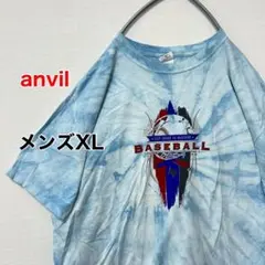 KB20【US輸入】anvil　Tシャツ【メンズXL】白　水色　タイダイ柄