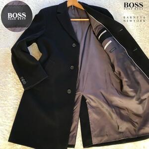 未使用級/XL●ヒューゴボス×バーニーズニューヨーク カシミヤ混 チェスターコート ブラック 黒 HUGO BOSS BARNEYS NEWYORK 激レア 50 LL