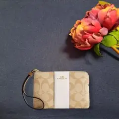 【新品未使用】コーチ COACH シグネチャー ストライプ ライトカーキ