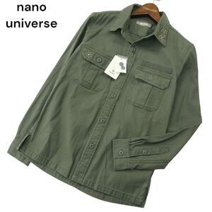 【新品 未使用】 nano universe ナノユニバース 通年 スタッズ ターコイズ★ 長袖 ミリタリー ワーク シャツ Sz.S　メンズ　A4T02611_3#O