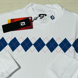 新品★FootJoy フットジョイ アーガイル柄 サーモライト 保温 長袖モックネックシャツ★ホワイト★サイズM★送料185円