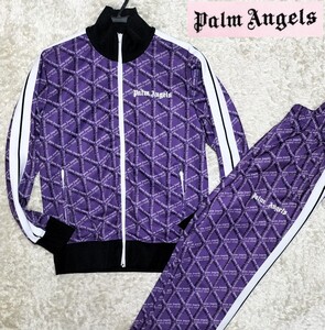 【Lサイズ★】Palm Angels 総柄トラックジャケット+パンツ上下セット/セットアップ/ジャージ◆紫☆パームエンジェルス (9121)