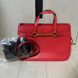 GUCCI グッチ トートバッグ ショルダーバッグ　レッド　赤　保存袋　レザー　ホースビット　2way