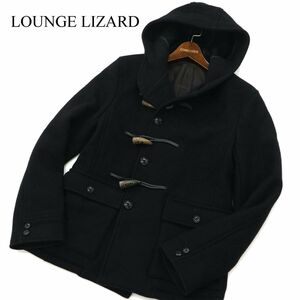 LOUNGE LIZARD ラウンジリザード 秋冬 メルトン ウール★ ストレッチ ショート丈 ダッフル コート Sz.1　メンズ 黒　C2T10968_A#N