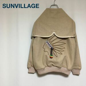 【古着】SUNVILLAGE インディアン刺繍 ウール スタジャン ブルゾン 変形セーラーカラー ジップフード Mサイズ レディース ヴィンテージ