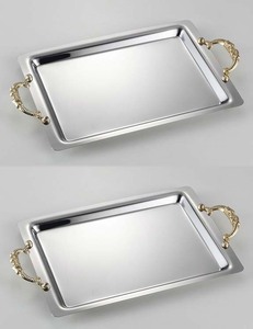 ☆バッカス角トレー（約３６５Ｘ２２０ｍｍ）手付２個ステンレス製乗せる・運ぶ・盛器としても使いかた色々日本製新品