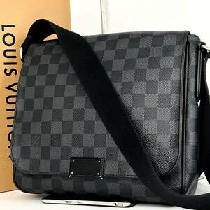 ●高級●LOUIS VUITTON ルイヴィトン ディストリクト PM ショルダーバッグ メッセンジャーバッグ 鞄 かばん ダミエ レザー PVC 斜め掛け 黒