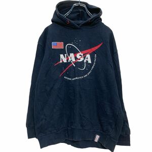 a609-5473 SPACE ADVENTURE プリントスウェット パーカー 150〜 キッズ ブラック NASA 裏起毛 バックプリント 古着卸 アメリカ仕入