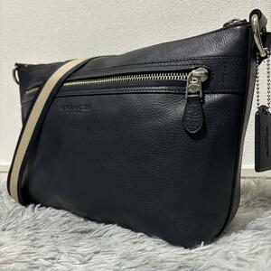 １円～【極美品】COACH コーチ ショルダーバッグ チャールズ スモール メッセンジャー ブラック レザー 通勤 通学 ビジネス メンズ 