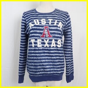 ★HYSTERIC GLAMOUR/ヒステリックグラマー AUSTIN TEXAS トレーナー レディースM相当/ネイビー/ボーダー/コットン100%&1016900062