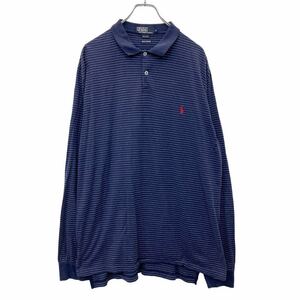 Polo Ralph Lauren 長袖 ポロシャツ XL ポロラルフローレン ボーダー ハーフボタン ネイビー コットン 古着卸 アメリカ仕入 t2409-3464