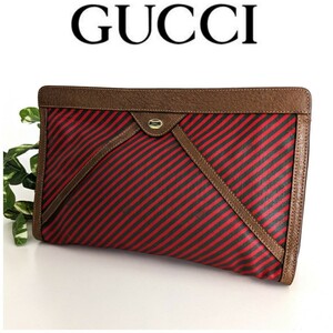 良品 GUCCI オールドグッチ シェリー ヴィンテージ 希少☆ Rigate リゲイト レザー クラッチバッグ セカンドバッグ 鞄 レディース メンズ