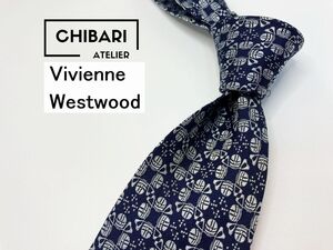 【超美品】Vivienne Westwood　ヴィヴィアンウエストウッド　全面オーブ柄 ネクタイ 3本以上 送料無料 メンズ ネイビー　1203057