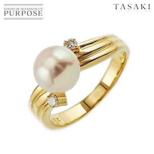 タサキ TASAKI 11号 リング アコヤ真珠 7.3mm ダイヤ 0.05ct K18 YG イエローゴールド 750 パール 指輪 Akoya pearl Ring 90238172