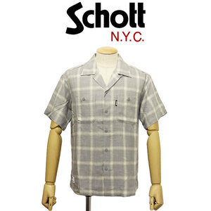 Schott (ショット) 3123016 OMBRE PLAID S/S SHIRT オンブレ 格子縞 ショートスリーブシャツ 20(14)GREY XL