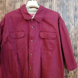 中古 アメリカ古着 Wrangler ラングラー 半袖シャツ メンズ 2Lサイズ相当 LL XL 赤 レッド ワークシャツ 作業服 アウトドア 釣り 送料無料