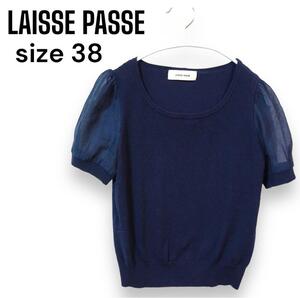 【LAISSE PASSE】袖切り替えニットプルオーバー/サイズ38/ネイビー