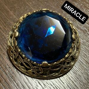 【s528】美品 MIRACLE ミラクル 大粒 ストーン 青 ブローチ イギリス