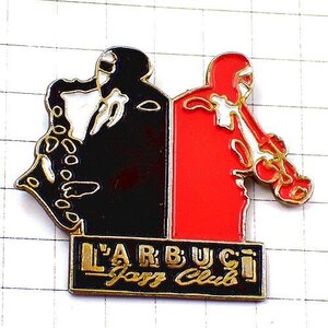 ピンバッジ・サックス管楽器トランペット音楽ジャズ赤と黒の奏者 L-ARBUCI PARIS◆フランス限定ピンズ◆レアなヴィンテージものピンバッチ