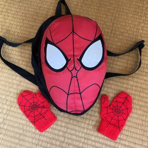 値下げ　マーベル　スパイダーマン　顔　MARVEL　小型リュック　子供用 手袋付き　セット　美品☆リュックキッズ クリスマス