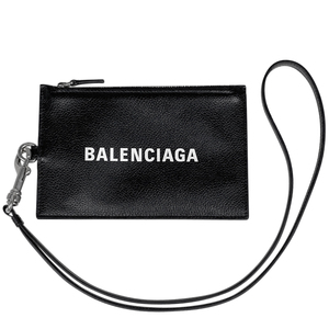 バレンシアガ BALENCIAGA ロゴ カードケース パスケース チケットホルダー レザー ブラック 616015 レディース 中古 ラッピング可