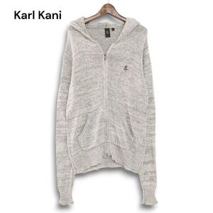 Karl Kani カールカナイ 通年 ロゴ刺繍★ フルジップ フーディー ニット パーカー Sz.L　メンズ グレー　C4T07750_8#L