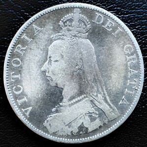 ヴィクトリア女王 1887 英国 ダブル フロリン銀貨 19世紀