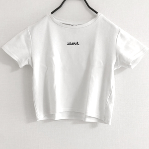 【x-girl　エックスガール】EMBROIDERED MILLS LOGO S/S BABY TEE　刺繍ロゴ　ベイビーTシャツ　ホワイト　白　M　ショート丈　MILLS LOGO