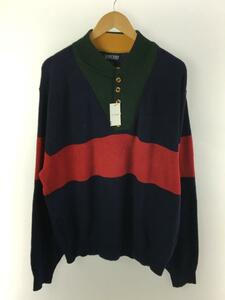 LANDS END◆90s/ヘンリーネック/マルチカラー/セーター(厚手)/XL/コットン/NVY