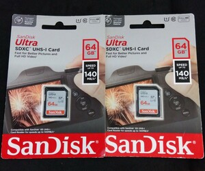 SanDisk SDカード SDXCカード 64GB 140MB Ultra UHS-I Ultraシリーズ サンデスク 2枚セット