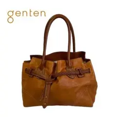 genten ゲンテン トートバッグ レザー 工具ロゴ 編み込みベルト ブラウン